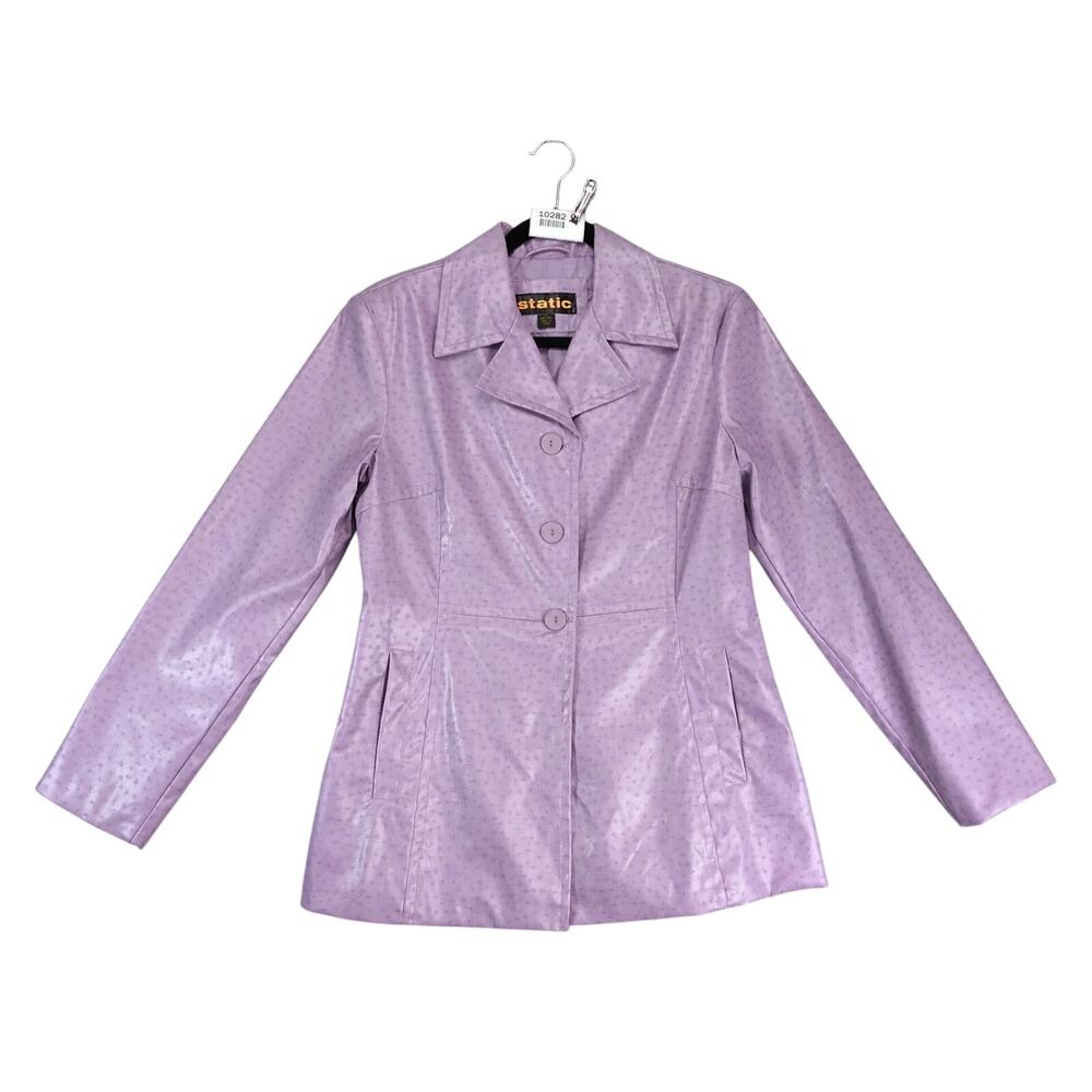 Static Purple Ostrich Embossed Faux Leather Coat Women's M 3-Button Pockets Chic